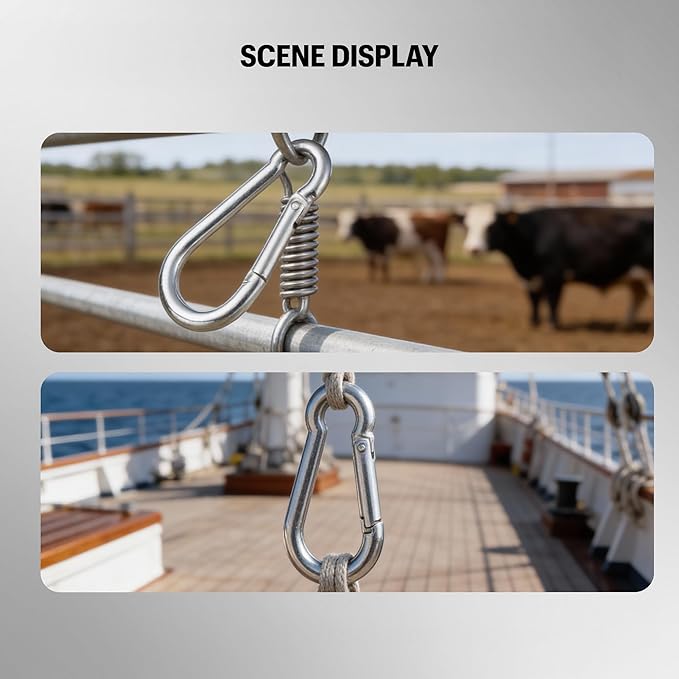 Heavy Duty Spring Snap Hook Carabiners Bulk, 3" M8 5/16" Galvanized Steel Quick Link Clip, 500LB Capacity for Outdoor, Gym, Hammock, Swing, Trailer Chain