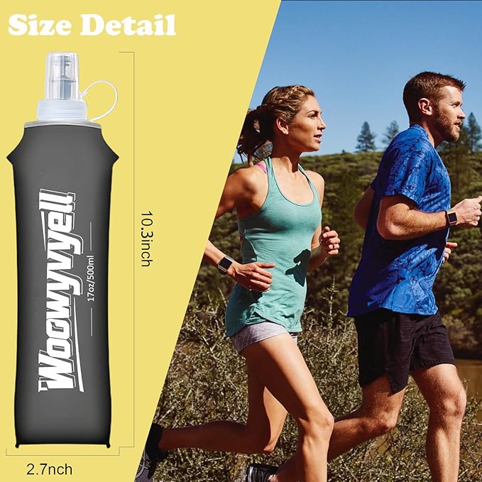 Running Vest Soft Flask, 2PCS BPA-Free 500ml Collapsible Water Bottle for Hydration Backpack, Collapsible Water Bottles for Marathon Hiking Cycling Climbing