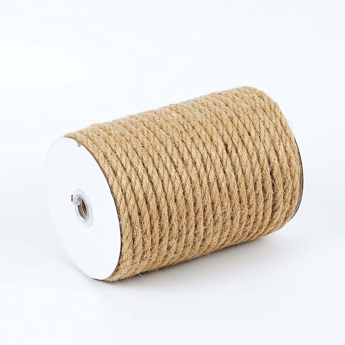 Natural Jute Twine, 8MM x 100FT Jute Rope Roll, Heavy Duty Thick Twine for Cat Scratching Post, Bundling, Gardening and DIY Crafts