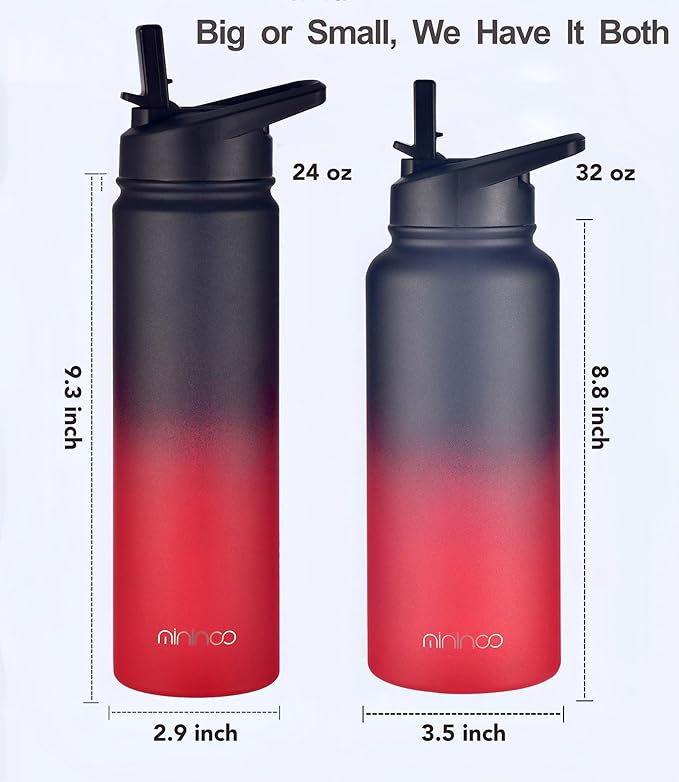 mininoo 24 oz Insulated Water Bottle with Straw Lid, Stainless Steel Double Wall Vacuum, Leak Proof, BPA Free, Keep Cold for 24H & Hot for 12H(Ice Coke)