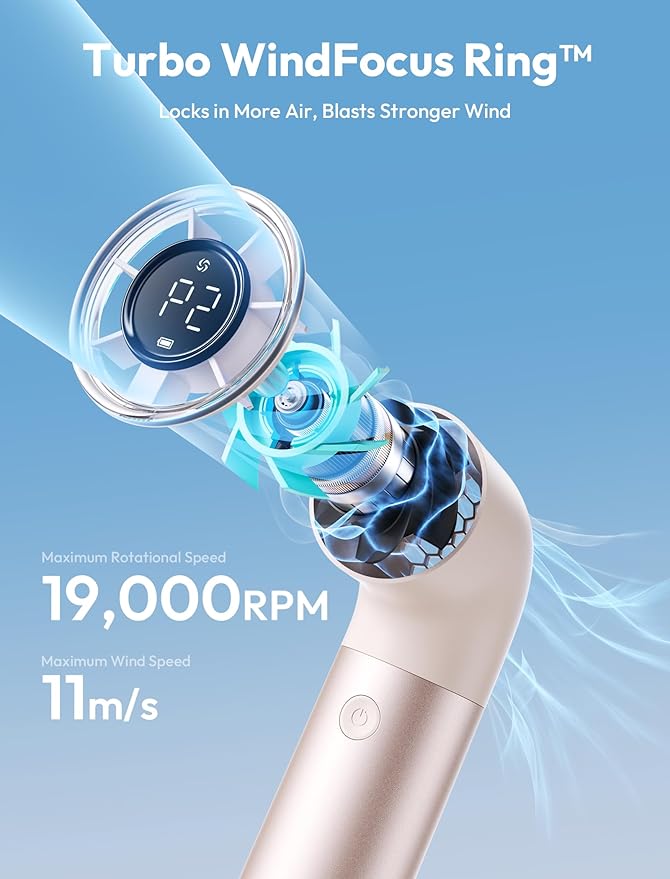 Aecooly Portable Handheld Fan, Powerful Turbo Mini Fan, 19000 RPM High Speed Aero Pro, 15H Max Cooling Time, 6 Speeds Aluminum Case, Pocket Rechargeable Personal Small Travel GIfts for Women Men -Gold