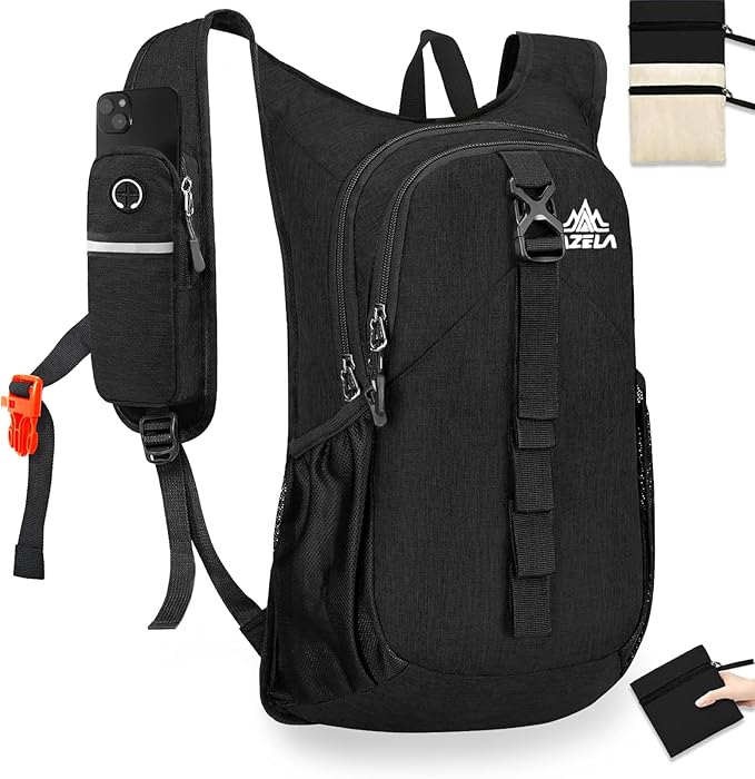 15L Small Hiking Backpack Foldable Ultralight Trekking Camping Outdoors Backpack for Women Men (black)