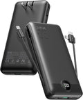 VRURC Portable Charger 20000mAh, Fast Charging Power Bank USB C,4 Output 2 Input Travel Essentials Charging Bank Equipped with LED Display,Built-in Wall Plug and Cables,Phone Charger Battery,Black