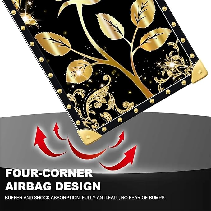 Compatible with iPhone 8 7 SE Case, Shine Gold Rose Luxury Golden Decoration for Girl Women Soft TPU Shockproof Protective Hard PC Back for iPhone 8 7 SE