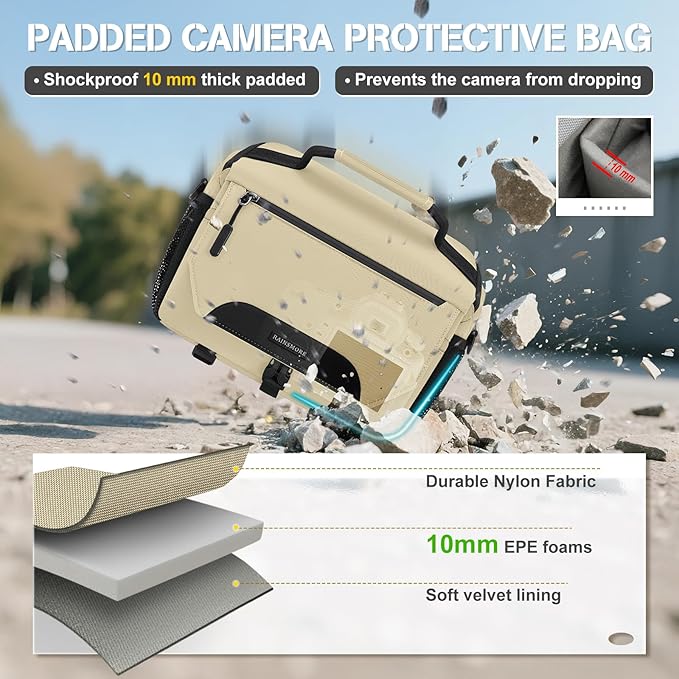 RAINSMORE Camera Bag, DSLR/SLR/Mirrorless Small Camera Sling Bag Waterproof Camera Case with Tripod Holder & Rain Cover Compact Crossbody Camera Bags for Photographers Everyday Shoulder Bags, Khaki