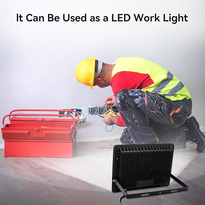 4Pack-100W LED Flood Light Outdoor,11000lm LED Work Light with 6FT US Plug,IP66 Waterproof Exterior Security Lights,6000K Daylight White Outside Floodlights Slim design for Playground Yard Stadium