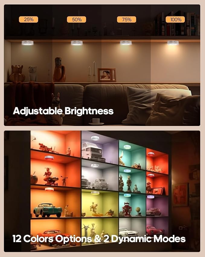 GOODEA.fun Puck Lights with Remote, 13 RGB Colors LED Under Cabinet Lights, Rechargeable Baterry Operated Under Cabinet Lighting Tap Lights, Stick on Lights with Dimmer and Timer（3 Pack）