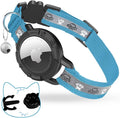 Breakaway AirTag Cat Collar, Reflective Cat Tracker Collar with Air Tag Holder and Bell, Safety Elastic Band Cat GPS Collars for Girl Boy Cats, Kittens and Puppies (Blue, 8-13'')
