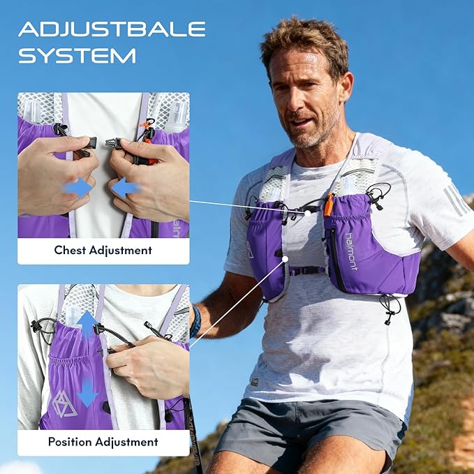 Haimont Running Hydration Vest with Water Bottles for Men Women, Lightweight 10L Hydrated Vest Pack for Trail Running, Hiking