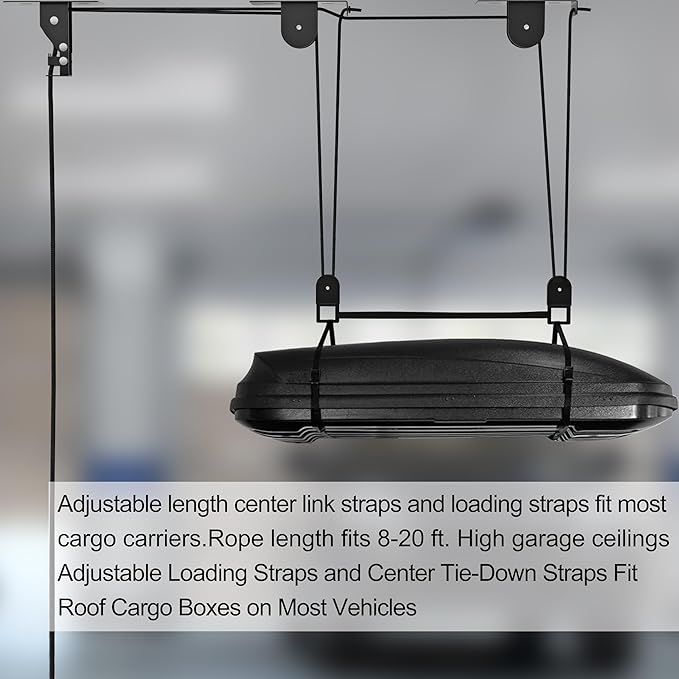 TRUSOON 2025 Upgrade Cargo Box Garage Pulley System, Garage Ceiling Hoist Heavy-Duty Holds up to 150 lbs Capacity, Fit 10-18 Foot Ceilings, Black