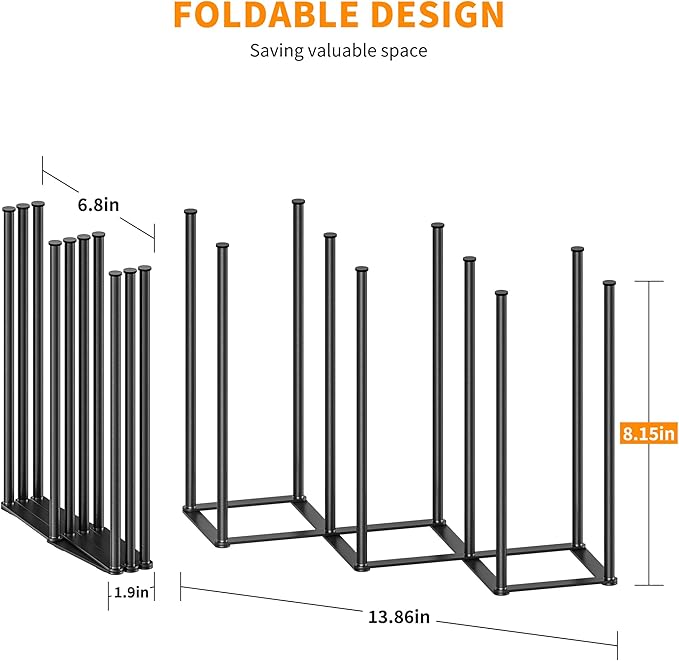 Foldable Baby Bottle Drying Rack-10 Poles Water Bottle Organizer for Cups,Travel Mugs,Silicone Bags- Collapsible Stainless Steel Bottle Rack Dryer (Gray)