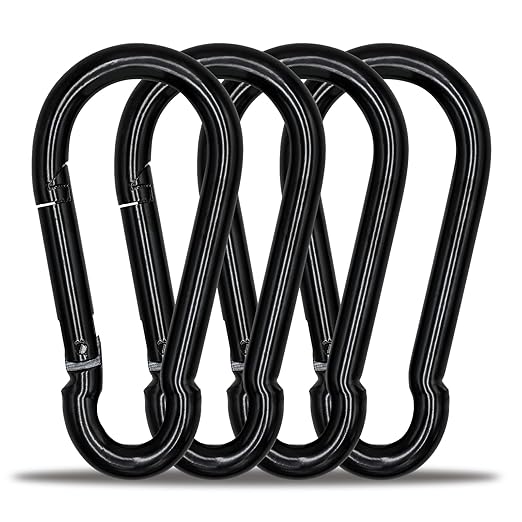 Large Carabiner Clip Hook, 5.5 inch 4 pcs Black Heavy Duty Spring Snap Hook Key Chain, Carabiners Clips for Outdoor Camping, Swing Set, Hammock, Hiking Travel, Fishing, Quick Link Keychain