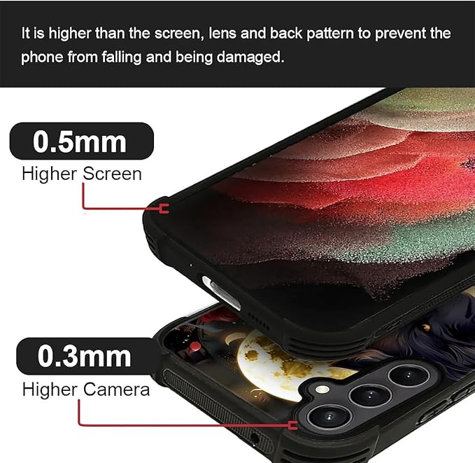 for Samsung Galaxy S23 FE Case, Black White Wolf Moon Flower Rose Pattern Graphic Design Girl Boy Soft Silicone Hard Acrylic Shock Protection for Samsung Galaxy S23 FE