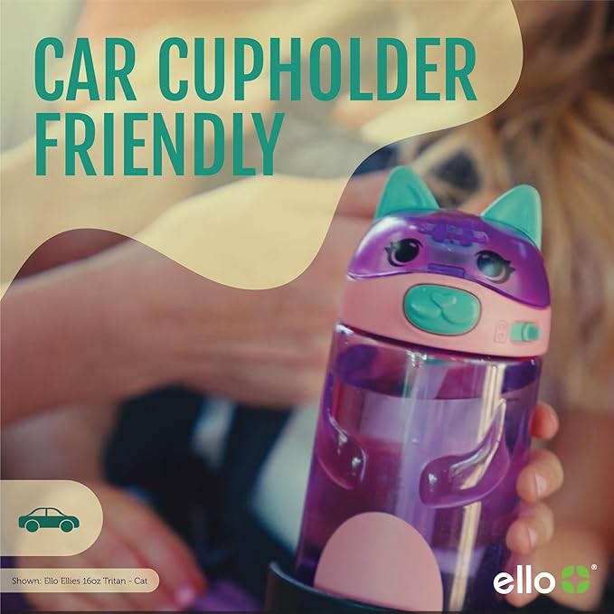 Ello Ellies 16oz Plastic Kids Water Bottle with Straw and Built-in Carrying Handle and Leak-Proof Locking Lid for School backpack, Lunchbox and Outdoor Sports, Unicorn