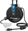 DEWENWILS 30FT Retractable Extension Cord Reel, Ceiling/Wall Mount 16/3 SJTW Power Cord with 3 Lighted Triple Outlets for Garage Shop, 10 Amp Circuit Breaker, Metal Plate, ETL Listed, Black