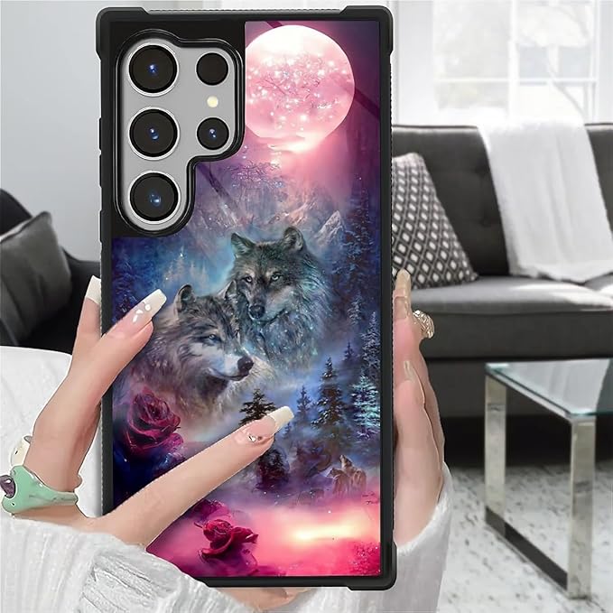 for Samsung Galaxy S26 Ultra Case,Graphic Design for Girl Boy Soft Silicone Hard Acrylic Shock Protection Designed for Samsung Galaxy S26 Ultra Star Two Wolfs Howling Pattern