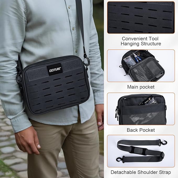 Goture Fishing Backpack, 900D Water-Resistant Tackle Backpack with Rod Holders, 58L Large Storage Gear Fishing Tackle Bag with Detachable Crossbody Bag,8 Lure Pockets,Bottle Holder for Camping Hiking