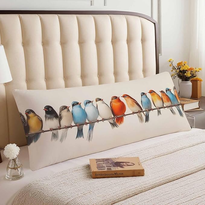 Body Pillow Covers Bird Body Pillowcase 20"X54", Vintage Birds Colorful Couch Body Pillow Cases for Home Bedroom, Outdoor Body Cushion Cover for Men Women