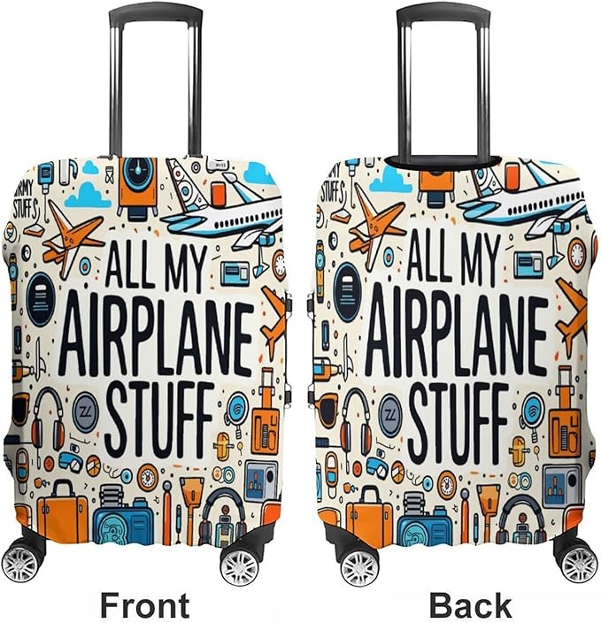 Airplane Travel Accessories Collection Stretch Luggage Cover, Washable Suitcase Protector Fits 19-21in Cases, Secure Fit for Carry On Checked Bags, Travel Essentials