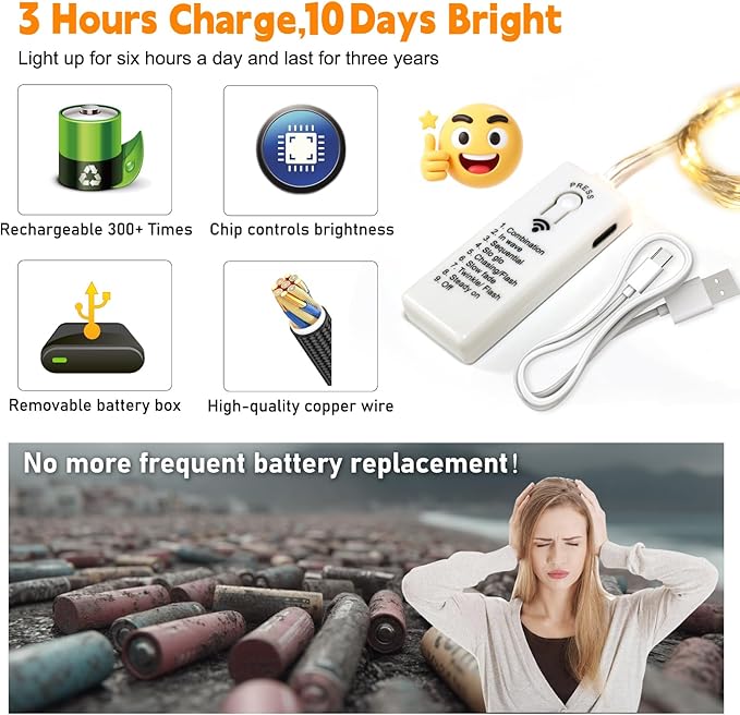 ZSJWL 6 Pack Rechargeable Fairy Lights with Remote & DIY Timer, 7Ft 20LED Mini Battery String Light, Twinkle Silver Copper Wire Lights for Wedding Party Bedroom Christmas Table Decoration (Multicolor)