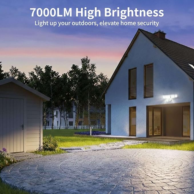 Onforu 7000LM 70W Motion Sensor Outdoor Lights, 5 Head Flood Lights Outdoor Hardwired, IP65 Waterproof LED Security Light, 6500K Dusk to Dawn Outdoor Lighting, Floodlight for Garage, Yard, Driveways