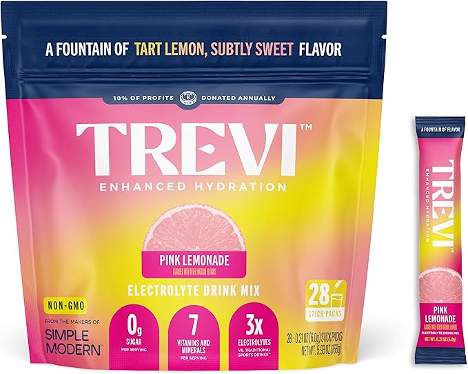 TREVI™ Everyday Sugar Free Electrolytes - Essential Drink Mix Hydration Powder Packets - 28 Count - Pink Lemonade