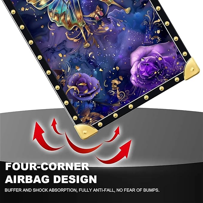 Compatible with iPhone 16 Pro Max Case, Glistening Golden Butterfly Vibrant Purple Blue Luxury Golden Decoration for Girl Women Soft TPU Shockproof Protective PC Back