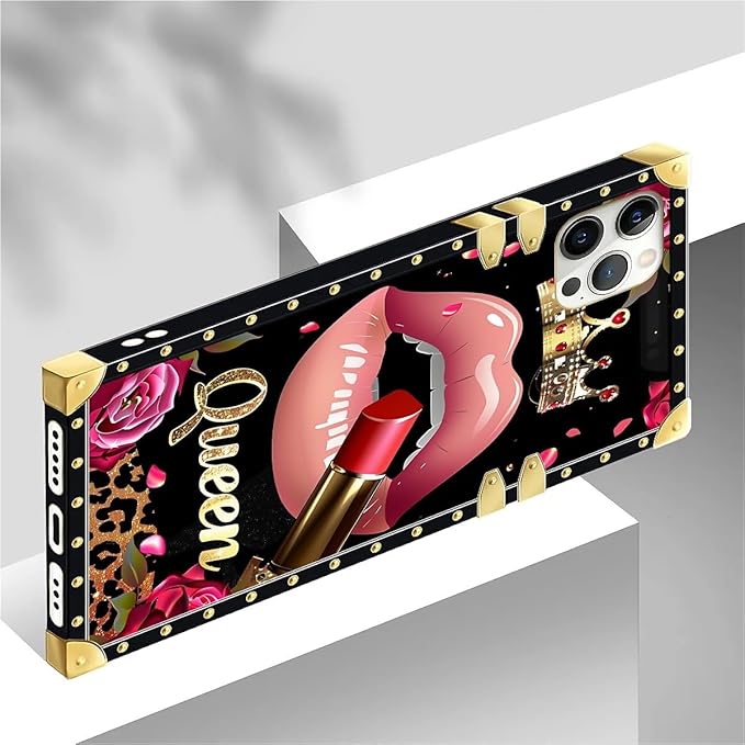 Compatible with iPhone 12 Case, Glitter Red Rose Queen Leopard Lipstick Luxury Golden Decoration for Girl Women Soft TPU Shockproof Protective Hard PC Back for iPhone 12 Pro