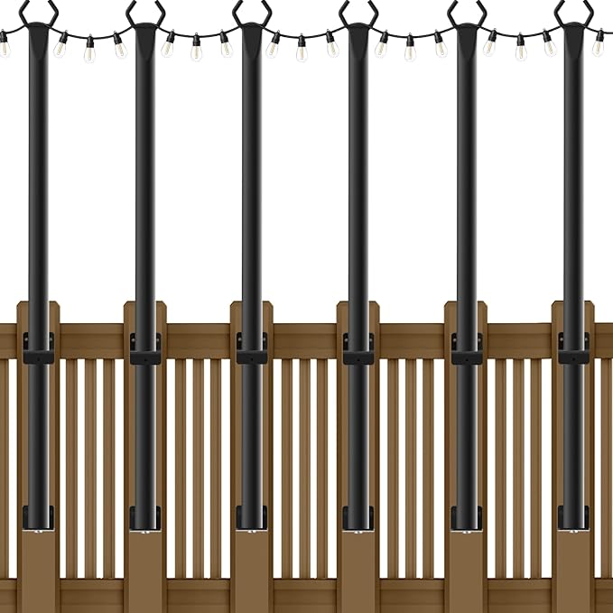 NUERPO 6 Pack String Light Poles,5Ft Metal Poles for Outdoor String Lights,Outdoor Light Poles with Post,Poles/Stand for Outside,Patio,Deck,Backyard,Garden Wedding,Party