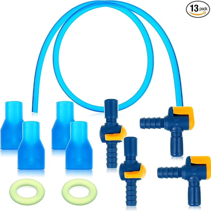 13 Pcs Bite Valve Replacement, Includes 6 Pcs Silicone Replacement Nozzle, 4 Straight and Angled Hose Connector, 2 Tube O Ring and Insulated Tube for Hydration Bladder Backpack Water Reservoir
