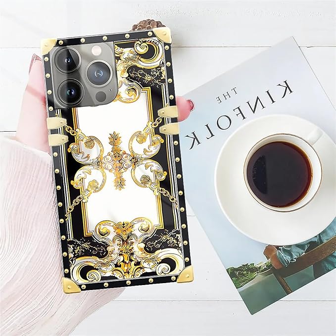 Compatible with iPhone 15 Pro Max Case, Gold Grain Flowers Luxury Golden Decoration for Girl Women Soft TPU Shockproof Protective Hard PC Back for iPhone 15 Pro Max