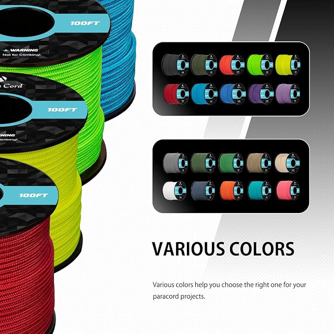 Abma Cord 2.4mm Paracord 275 100ft Nylon Rope 4 Strands Tactical Parachute Cord - Max. 275lbs - Black