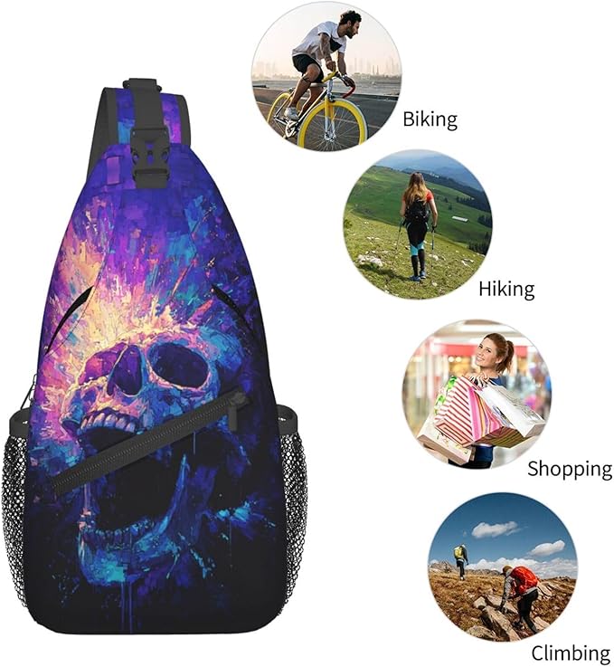 Trippy Skull Sling Bag Crossbody Travel Hiking Chest Backpack Shoulder Daypack For Women Men