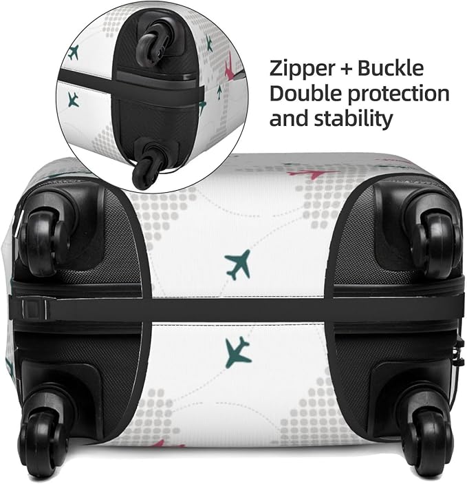 Luggage Cover with World Map and Airplane Print, Elastic Travel Suitcase Protector for Suitcase (Fits 25-28 Inch Luggage)