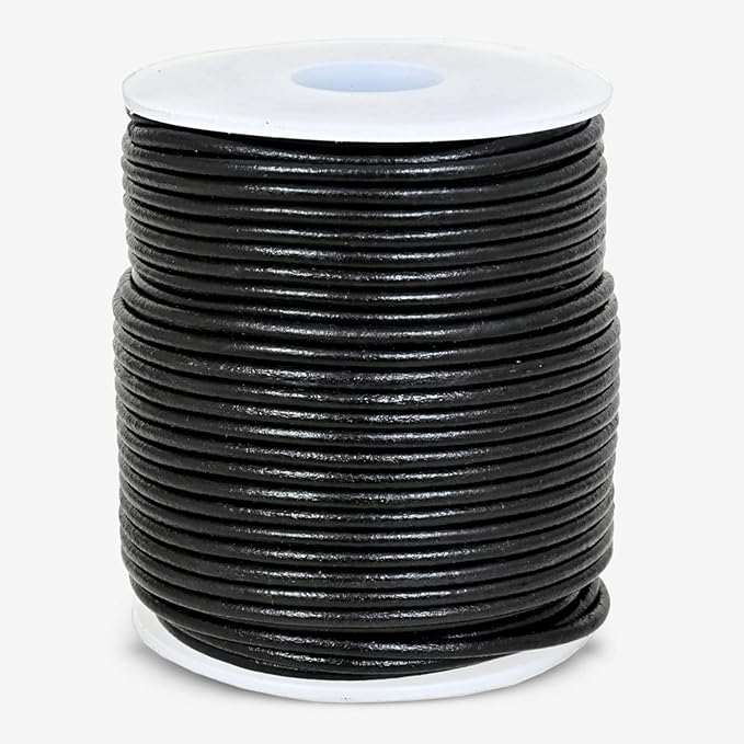 GENIQUE Real/Genuine Round Leather String Cord for Necklace, Bracelets, Jewellery, Braiding (2mm, Black)