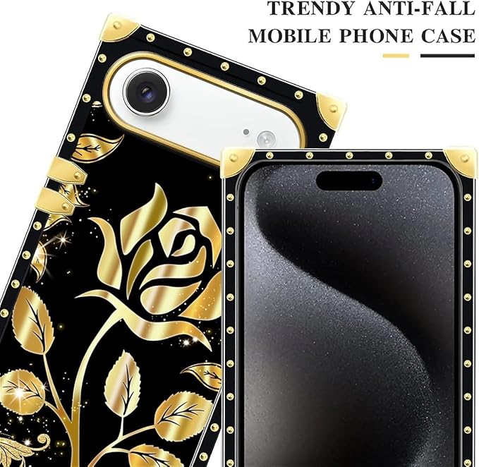 for iPhone 17 Air Case Luxury Golden Decoration for Girl Women Soft TPU Shockproof Protective Hard PC Back for iPhone 17 Air Crazy Pattern Shine Gold Rose