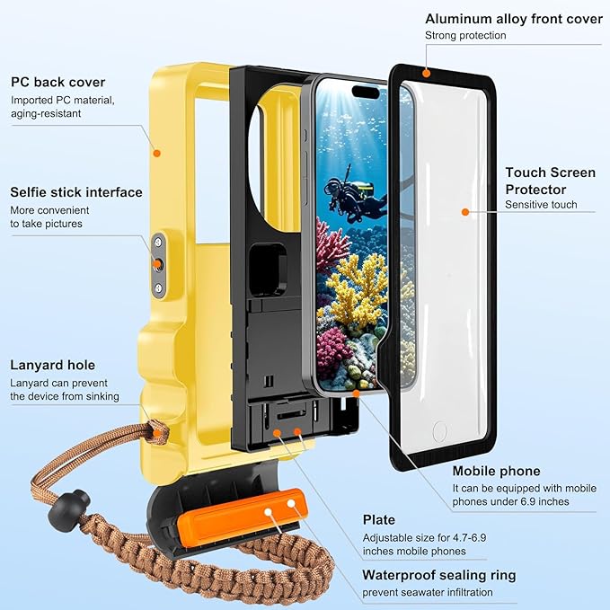 33ft Snorkeling Phone Case, Gen 4 IP68 Waterproof Housing for iPhone 16/15/14/13/12/11 Pro Max Samsung Galaxy S24/S23/S22, Touchscreen Full Protection