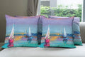 Ambesonne Abstract Oil Painting Decorative Throw Pillow Case Pack of 4, Modern Art with Boat Sail on The Sea Illustration of Nautical Motifs, Cushion Cover for Couch Living Room Car, 16", Purple Teal
