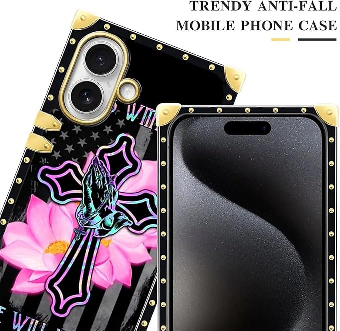 for iPhone 17 Case Luxury Golden Decoration for Girl Women Soft TPU Shockproof Protective Hard PC Back for iPhone 17 Crazy Pattern Praying Cross Hands