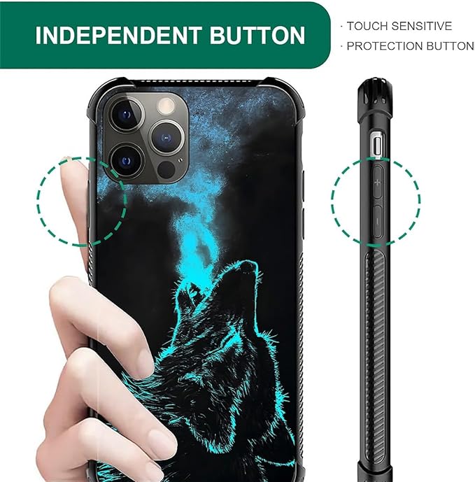 for iPhone 11 Pro Max Case, Blue Breathing Wolf Pattern Graphic Design Girl Boy Soft Silicone Hard Acrylic Shock Protection for iPhone 11 Pro Max