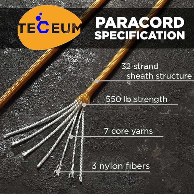 TECEUM Reflective Paracord Rope 1000 – 1000ft/200ft/100ft/50ft – 40+ Colors – Glow in The Dark – para Cord – Utility Rope for Survival, Hunting & Camping Gear – Nylon String, Camping Rope, Tent Cord
