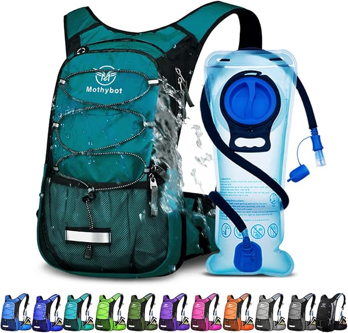 Mothybot Hydration Pack, Insulated Hydration Backpack with 2L BPA Free Water Bladder and Storage, Hiking Backpack for Men, Women, Kids for Running, Cycling, Camping - Keep Liquid Cool up to 5 Hours