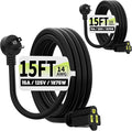 Vockjour 15 FT 2 Pack Black Low Profile Flat Plug 14 Gauge Heavy Duty Extension Cord, 14AWG 3-Wire Grounded Appliance Extension Cord, 15A/125V/1875W SJTW ETL Listed Power Cord