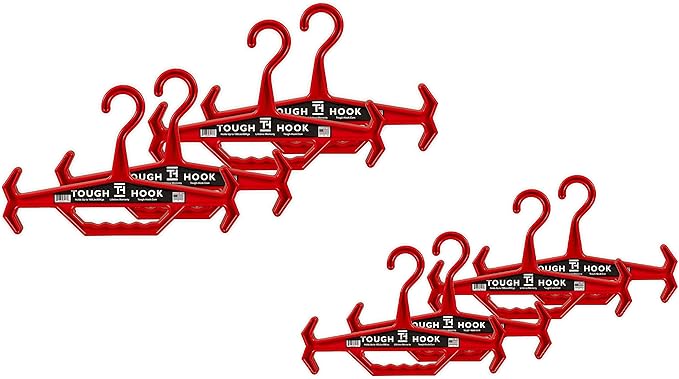 Tough Hook Original Heavy Duty Hangers – The Superhero of Hangers USA-Made, Anti-Slip ABS Resin Tactical Hanger for Police Gear, Scuba Gear & Dive BCD – DuraResin 200-lb Cap Wetsuit Hanger, 8 Red