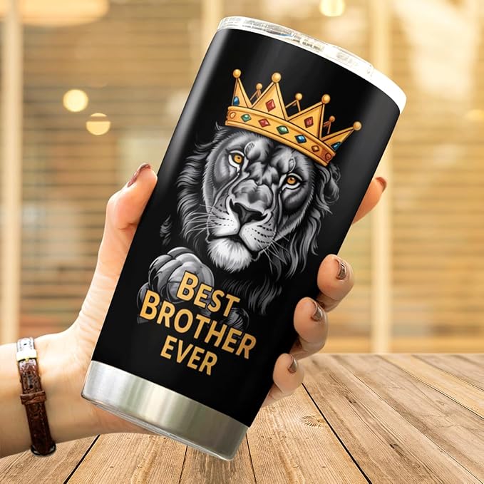 CUBICER Best Brother Ever Lion Design Stainless Steel Tumbler 20 Oz Inspirational Gift For Men Birthday Christmas Bottle Hot Heat Outdoor Iced Insulated Cool Coffee Tea Drink Mug Travel
