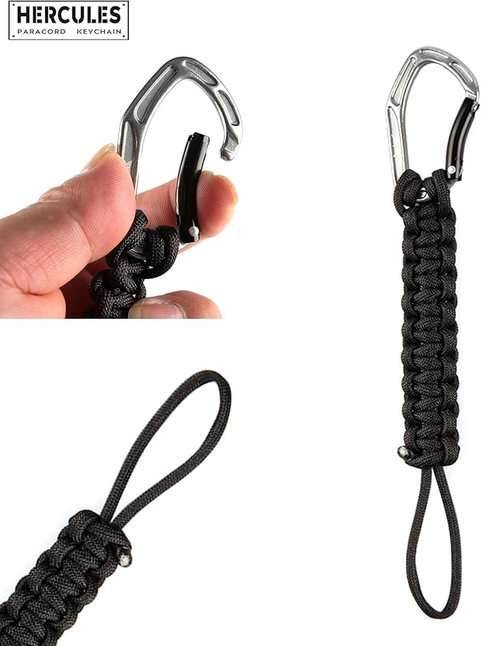 HERCULES Paracord Keychain Set – 2 Pack Lanyard Rope with Aluminum Clip, Durable Paracord Wrist Strap for Outdoor Activities, Black