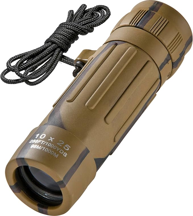 Barska 10x25 Lucid View Monocular – Compact Lightweight 10x Magnification with Fully Coated Optics, BK7 Roof Prism, Slip-Resistant Rubber Armor, Ideal for Travel, Hiking, Bird Watching
