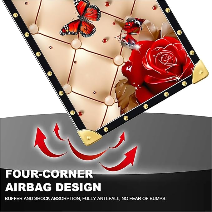 for iPhone 17 Pro Case Luxury Golden Decoration for Girl Women Soft TPU Shockproof Protective Hard PC Back for iPhone 17 Pro Crazy Pattern Shining Red Rose Butterfly Leather Background