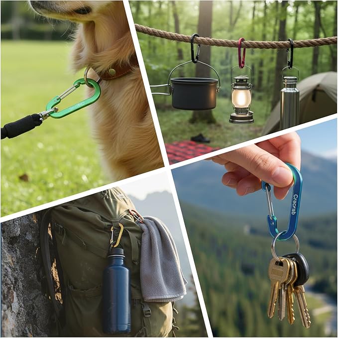 12Pcs Carabiner Clips Assorted Sizes Pack, Includes Small Medium Large 2/2.4/2.8 Inch Aluminum Carabiner Multicolor D Shape Keychain Clip for Backpack