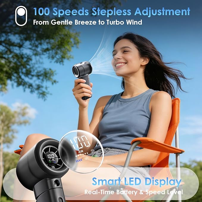 Portable Misting Fan Handheld Powerful Turbo Fan, 100 Speeds, 6000mAh Rechargeable Battery, LED Display, Spray Mist Personal Mini Fan for Travel, Beach, Outdoor Camping (Midnight)
